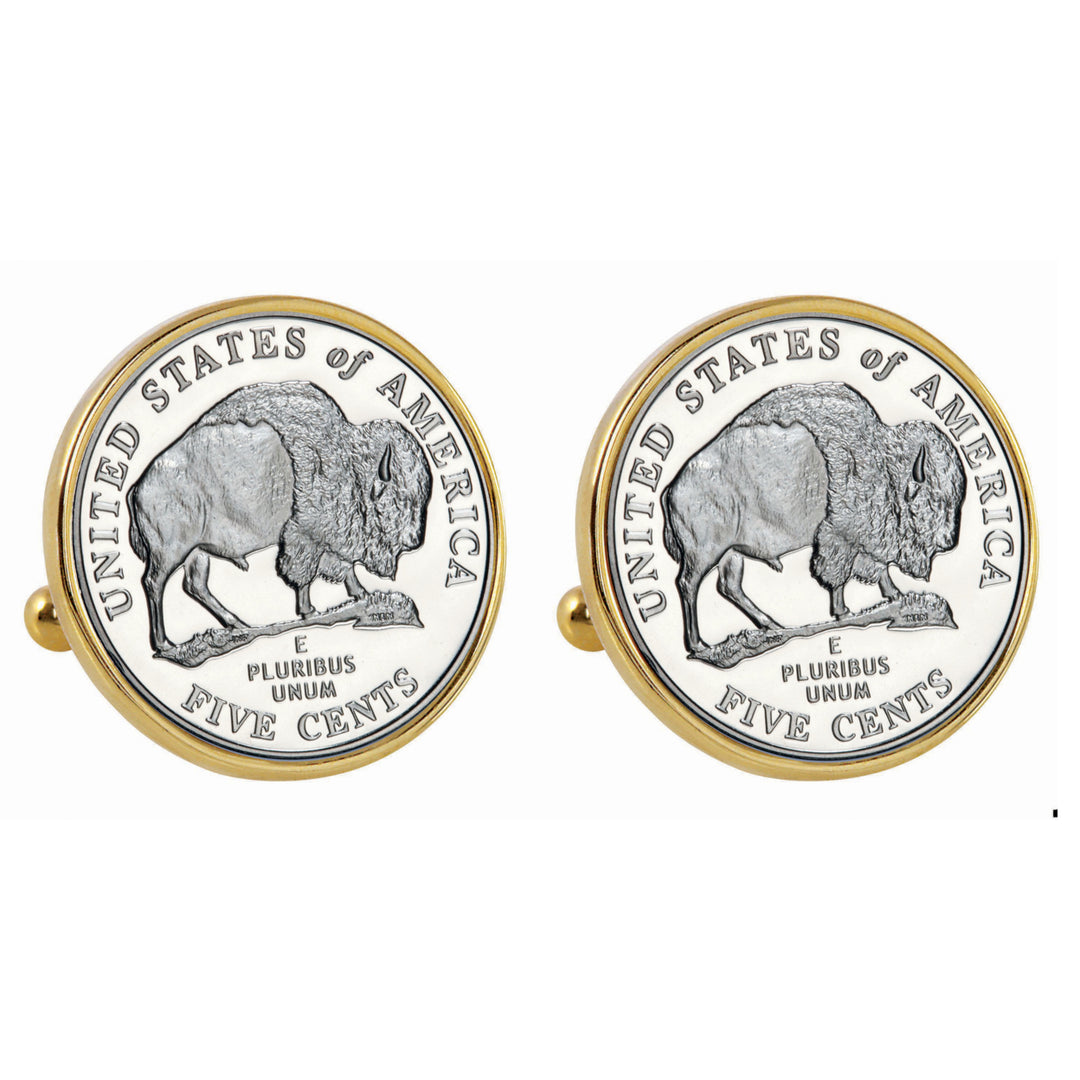 2005 Bison Nickel Goldtone Bezel Coin Cuff Links Image 1