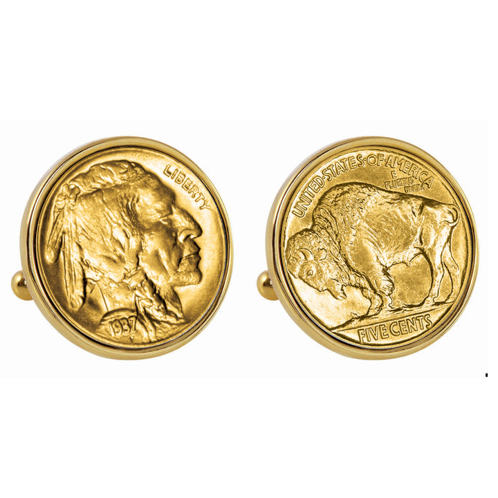 Gold-Layered Buffalo Nickel Goldtone Bezel Coin Cuff Links Image 1