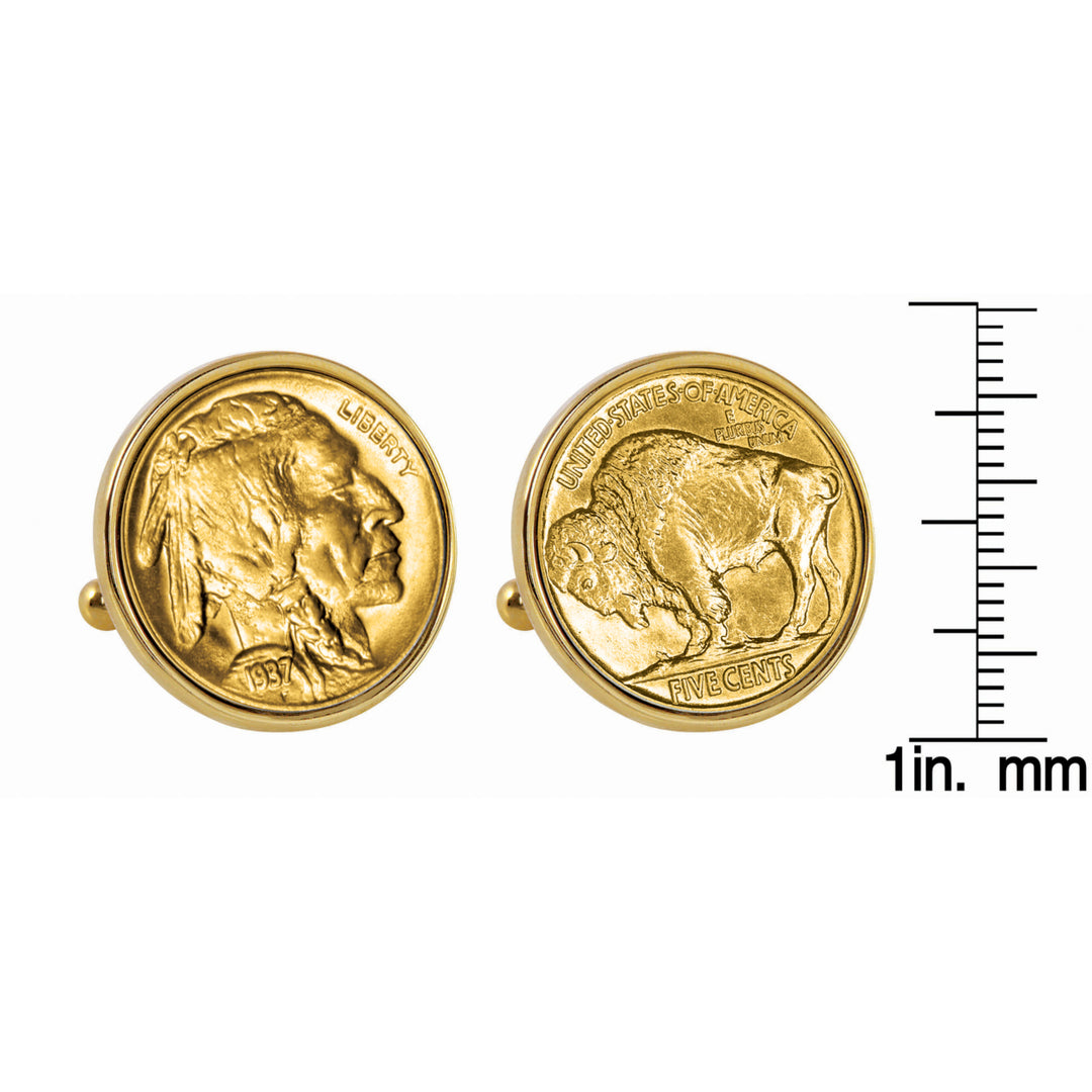 Gold-Layered Buffalo Nickel Goldtone Bezel Coin Cuff Links Image 2