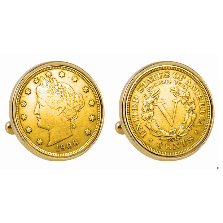 Gold-Layered Liberty Nickel Goldtone Bezel Coin Cuff Links Image 1