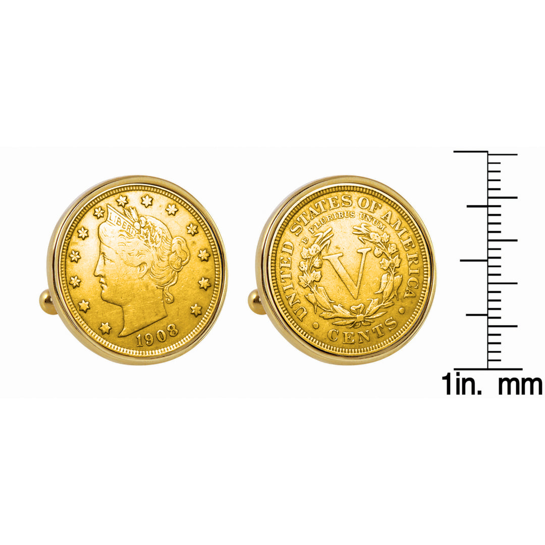 Gold-Layered Liberty Nickel Goldtone Bezel Coin Cuff Links Image 2