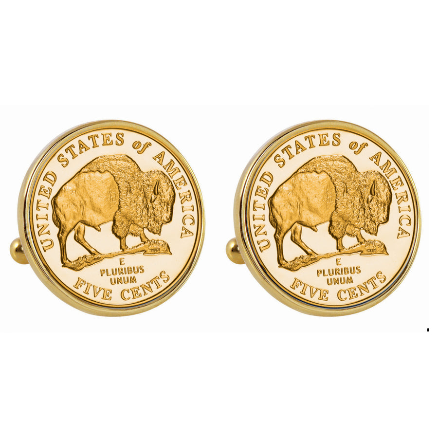 Gold-Layered 2005 Bison Nickel Goldtone Bezel Coin Cuff Links Image 1