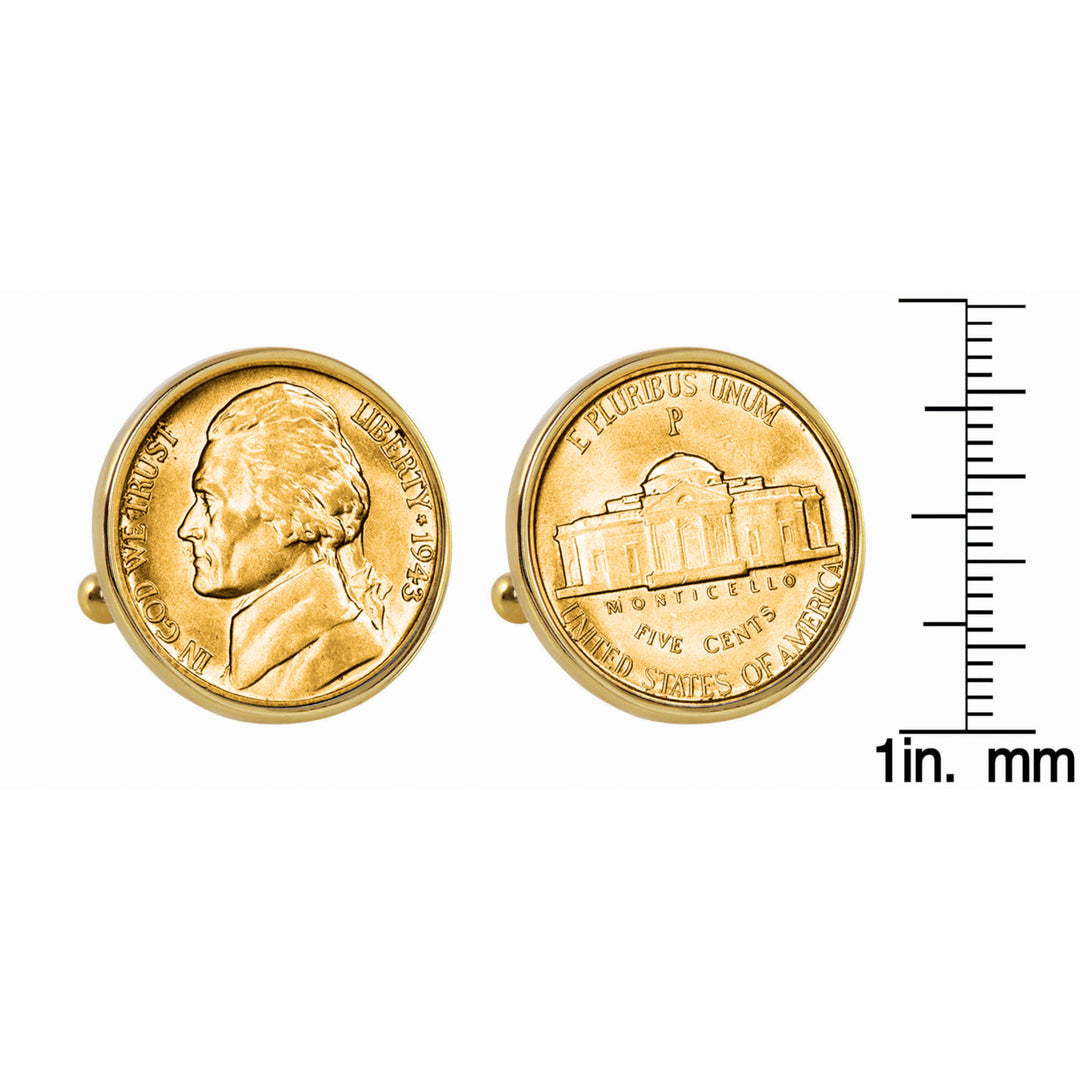 Gold-Layered Silver Jefferson Nickel Wartime Nickel Goldtone Bezel Coin Cuff Links Image 2