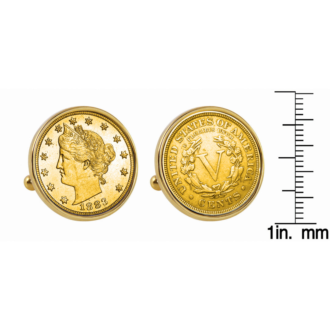 Gold-Layered 1883 First-Year-of-Issue Liberty Nickel Goldtone Bezel Coin Cuff Links Image 2