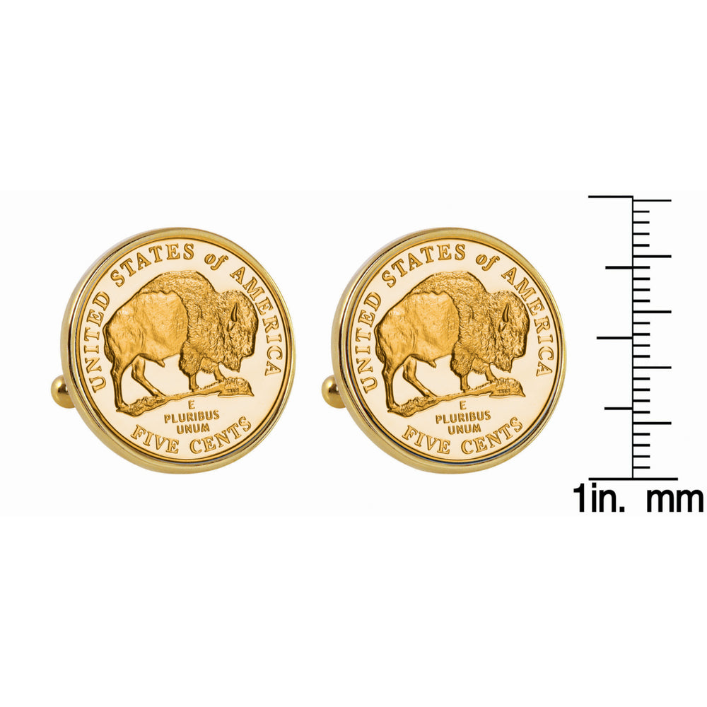 Gold-Layered 2005 Bison Nickel Goldtone Bezel Coin Cuff Links Image 2