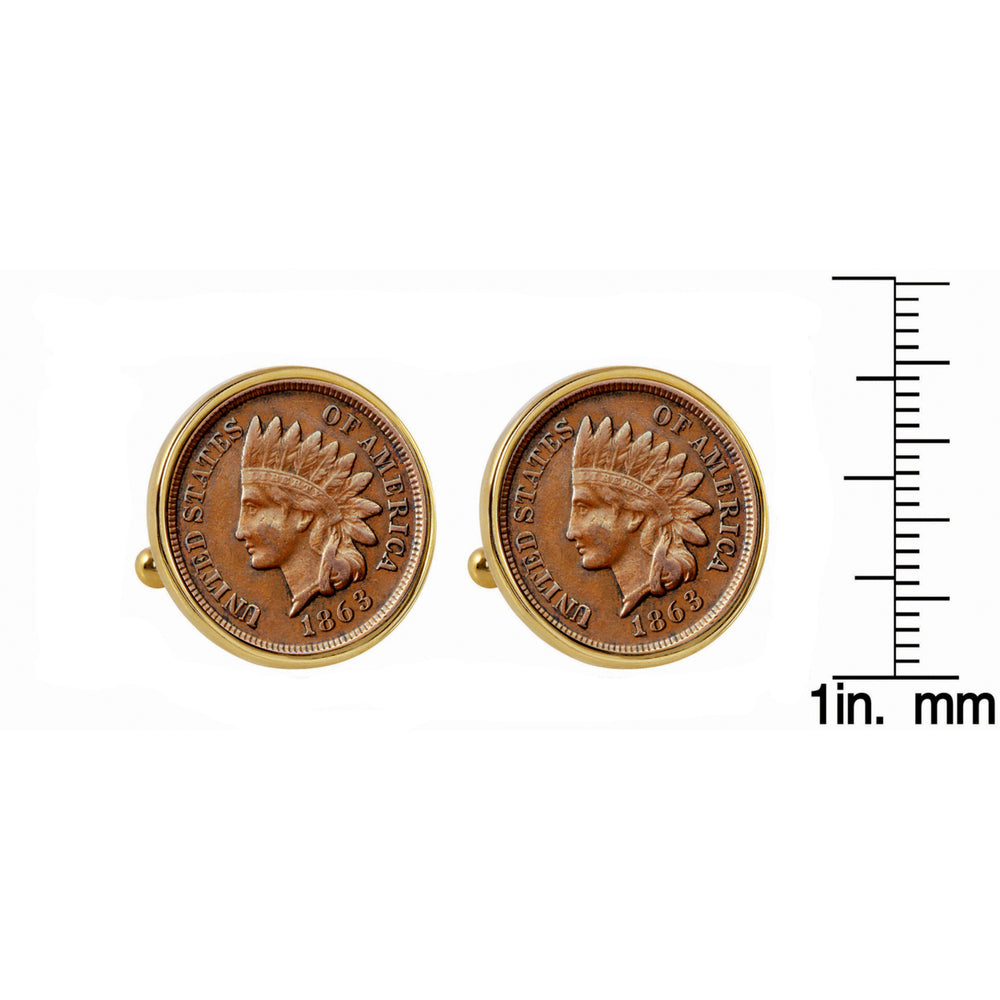 1800s Indian Penny Goldtone Bezel Coin Cuff Links Image 2