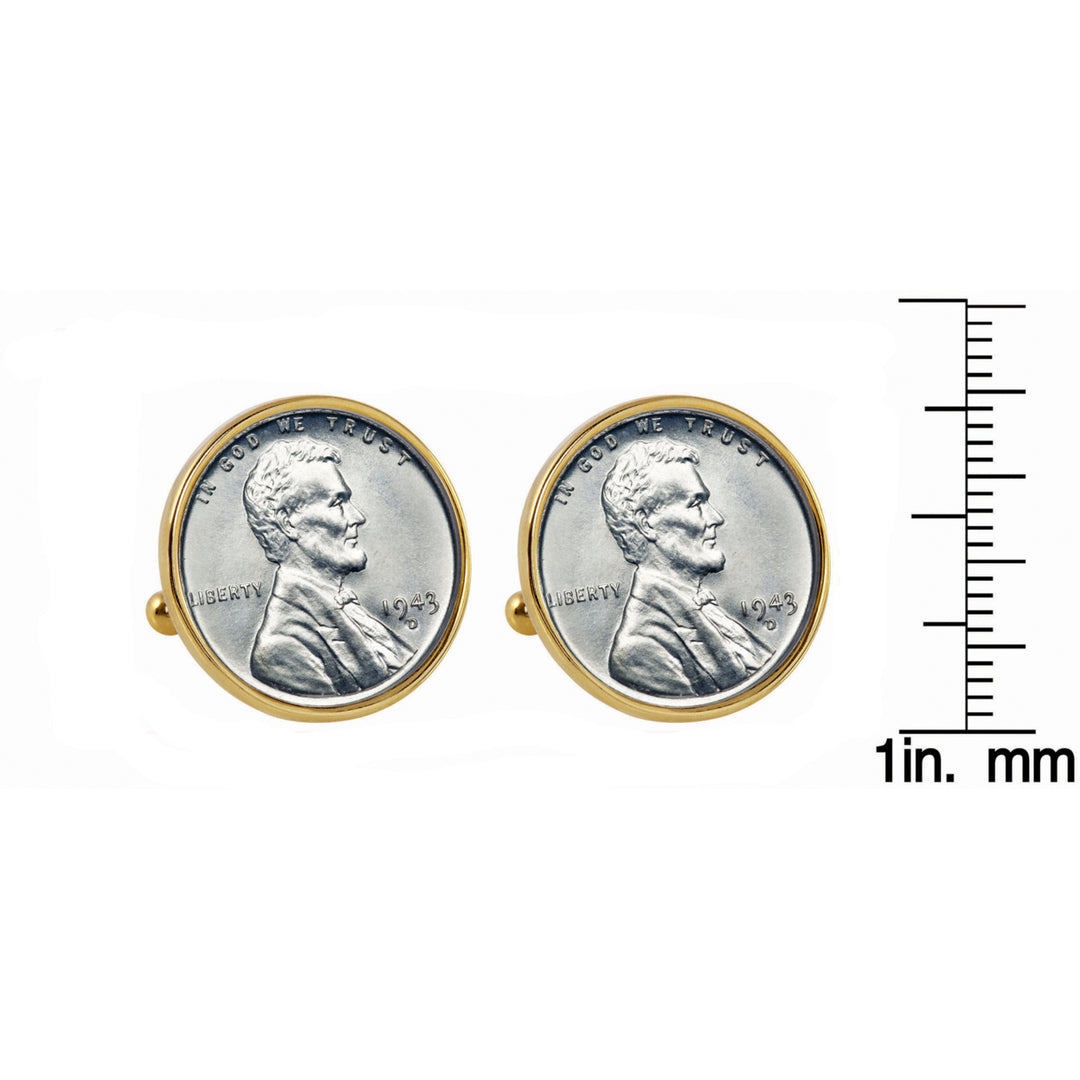 1943 Lincoln Steel Penny Goldtone Bezel Coin Cuff Links Image 2