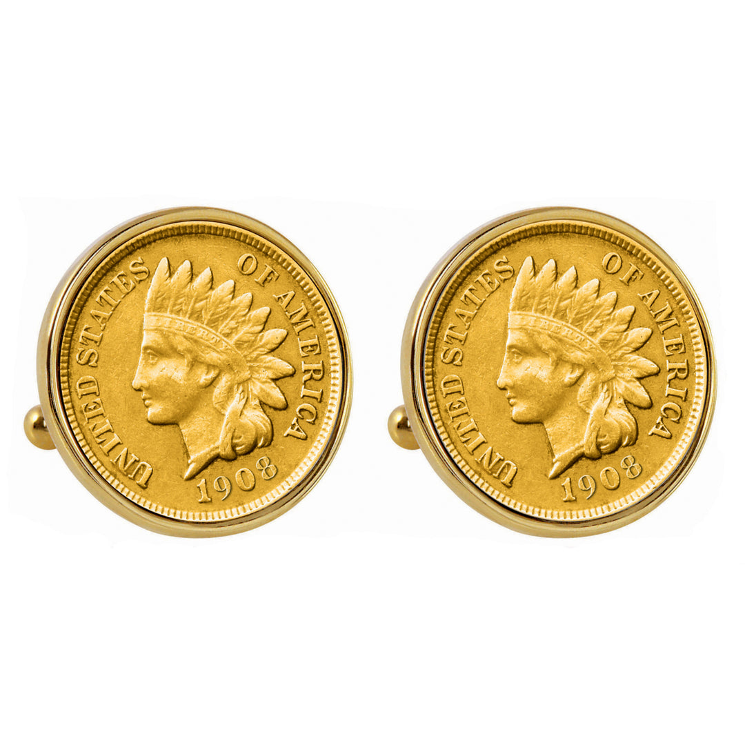 Gold-Layered Indian Penny Goldtone Bezel Coin Cuff Links Image 1