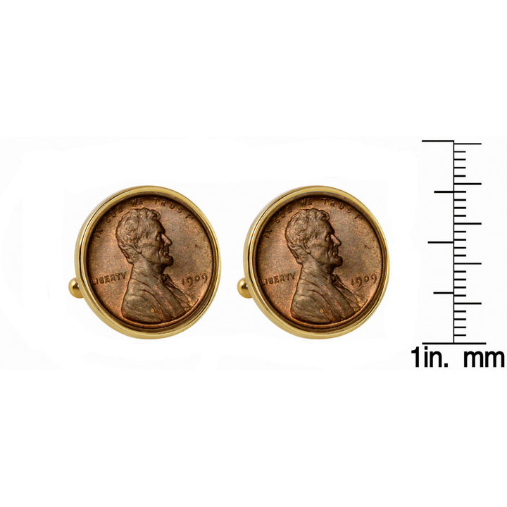 1909 First-Year-of-Issue Lincoln Penny Goldtone Bezel Coin Cuff Links Image 2