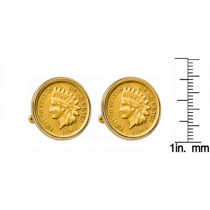 Gold-Layered Indian Penny Goldtone Bezel Coin Cuff Links Image 2