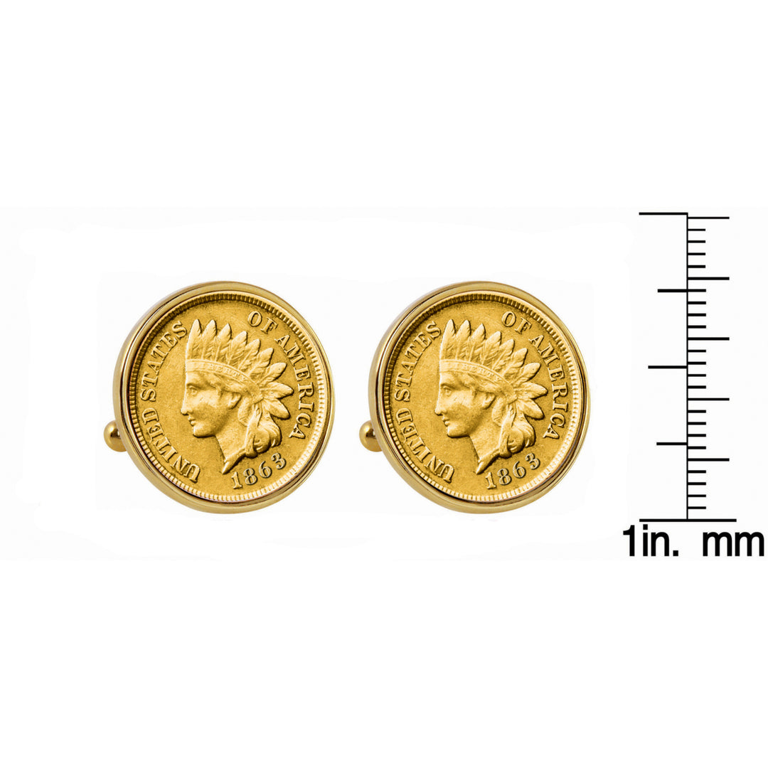 Gold-Layered 1800s Indian Penny Goldtone Bezel Coin Cuff Links Image 2