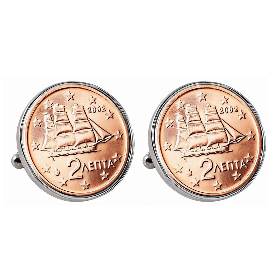 Greek 2 Euro Coin Cufflinks Image 1