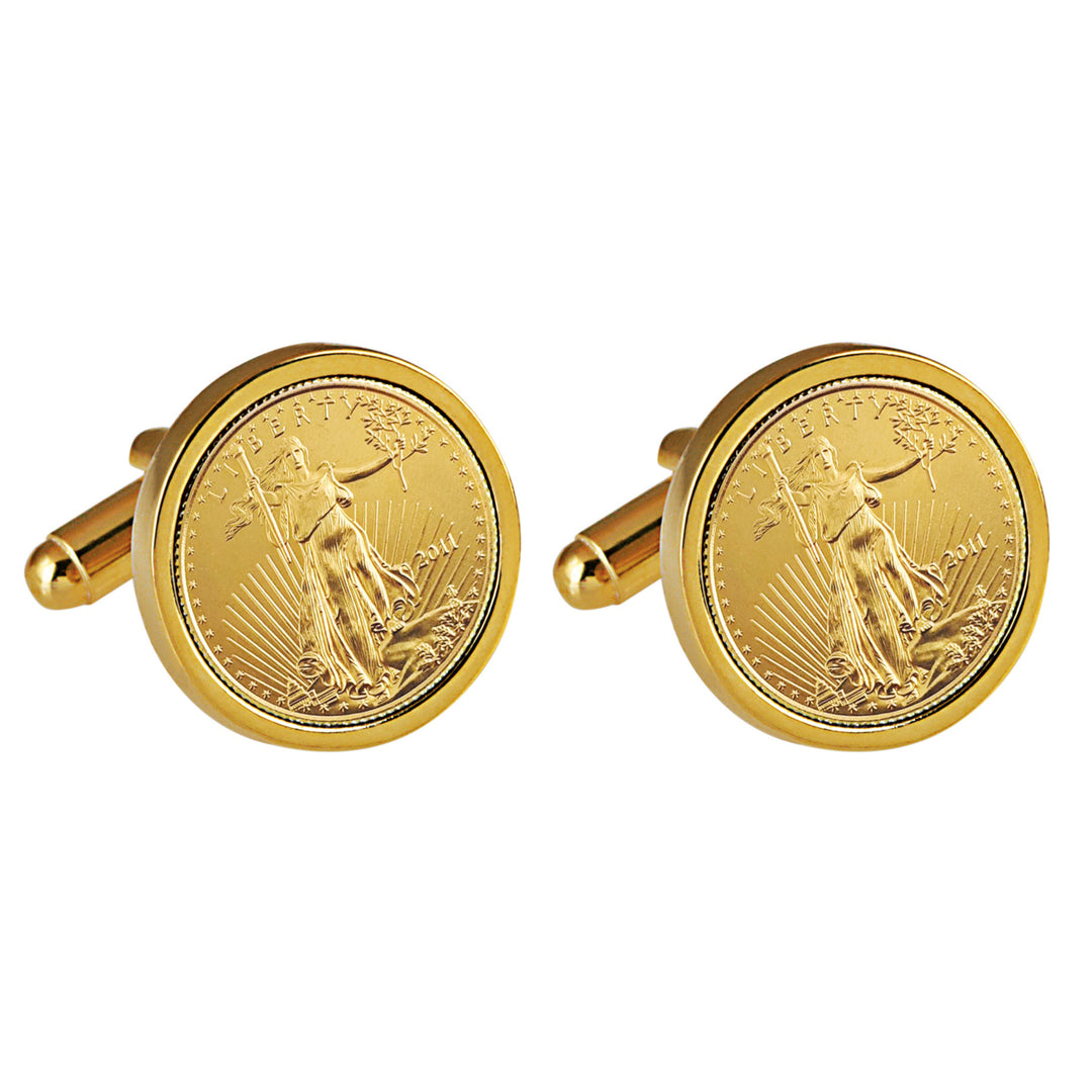 St Gaudens Design Gold Layered Replica American Eagle Coin Goldtone Cufflinks Image 1