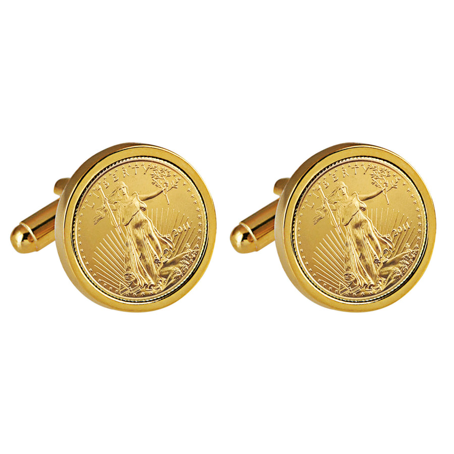 St Gaudens Design Gold Layered Replica American Eagle Coin Goldtone Cufflinks Image 1