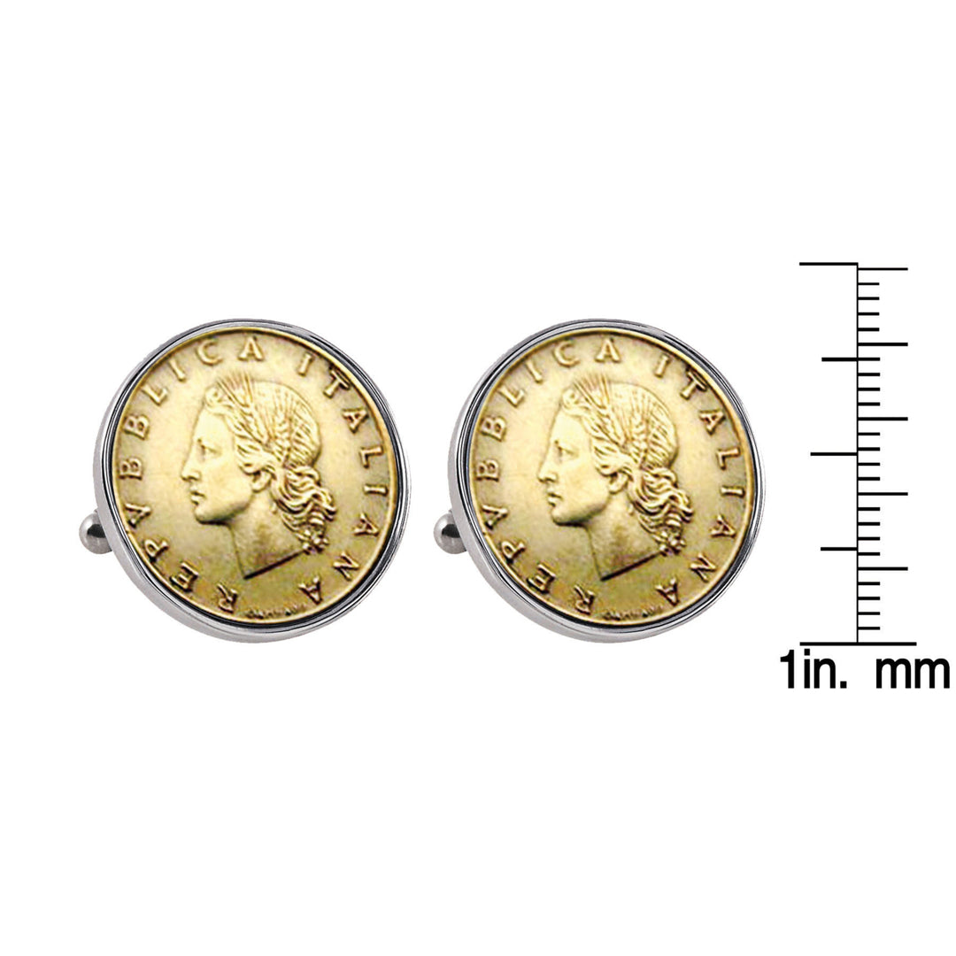 Italian Republic Coin Silvertone Bezel Cuff Links Image 2