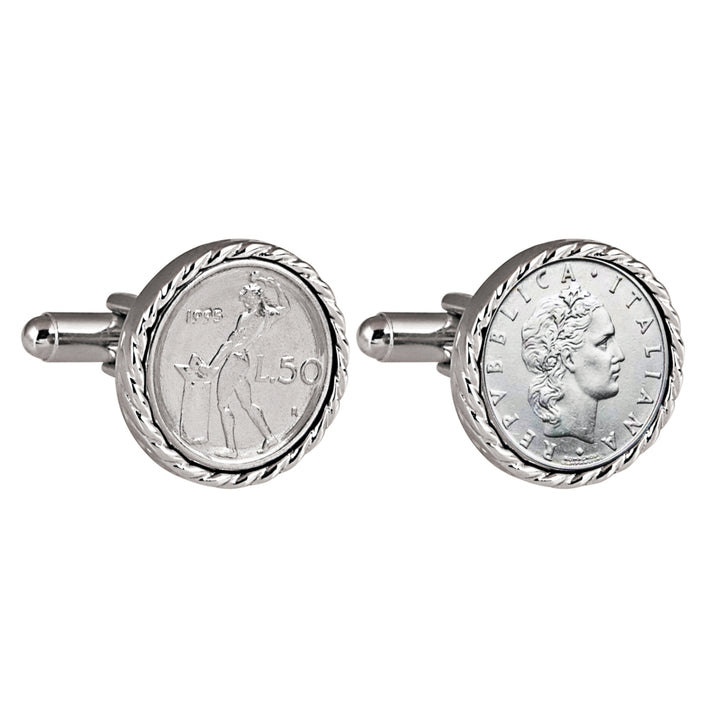 Italian 50 Lire Coin Silvertone Cufflinks Image 1