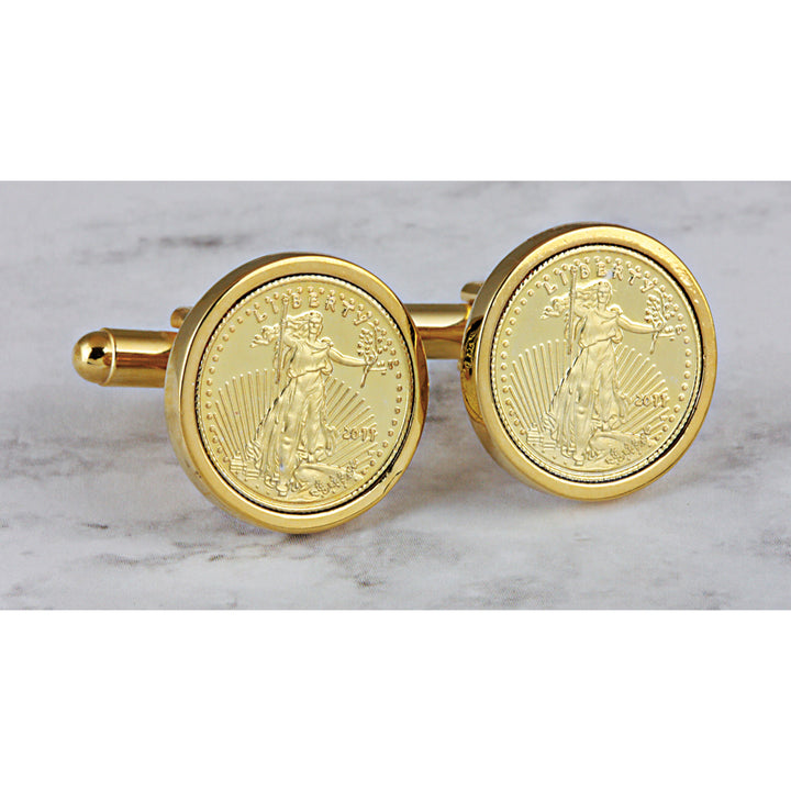 St Gaudens Design Gold Layered Replica American Eagle Coin Goldtone Cufflinks Image 3