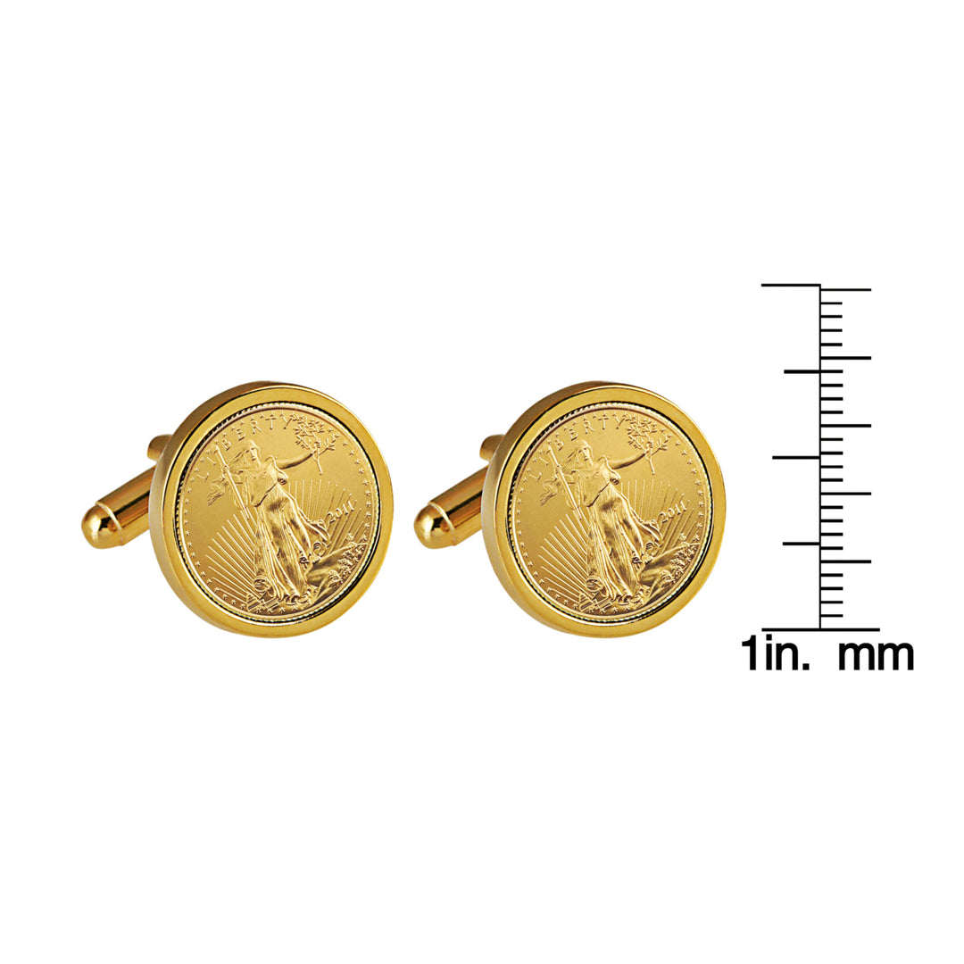 St Gaudens Design Gold Layered Replica American Eagle Coin Goldtone Cufflinks Image 4