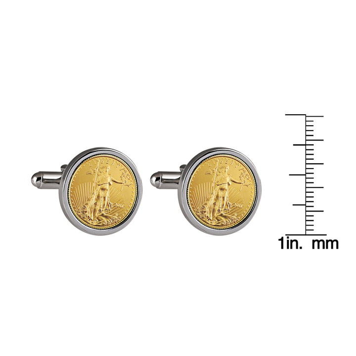 St Gaudens Design Gold Layered Replica American Eagle Coin Silvertone Cufflinks Image 4