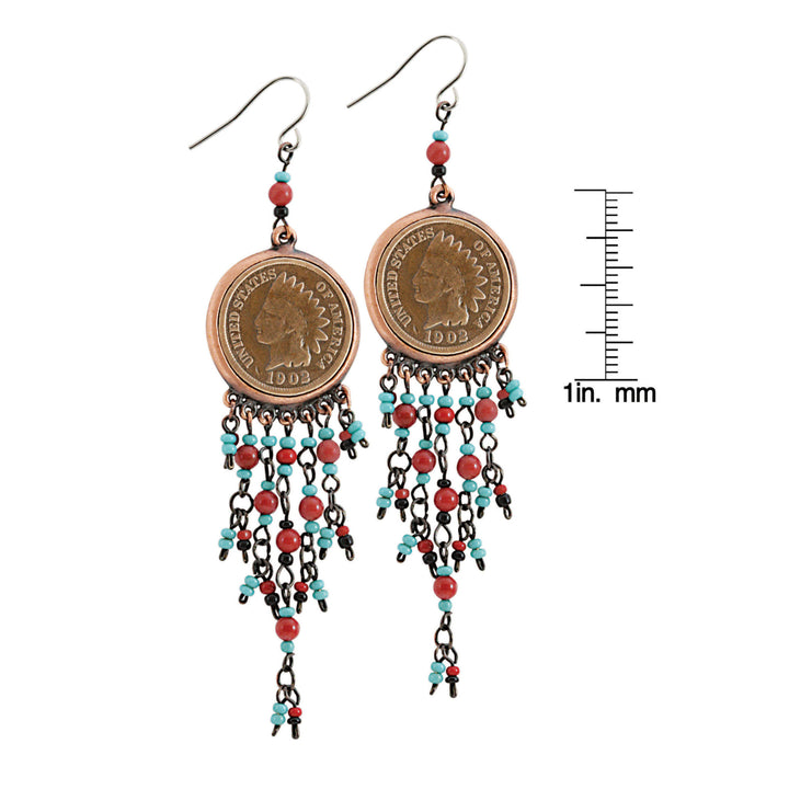 Coppertone Indian Head Cent Chandelier Coin Earrings Image 3