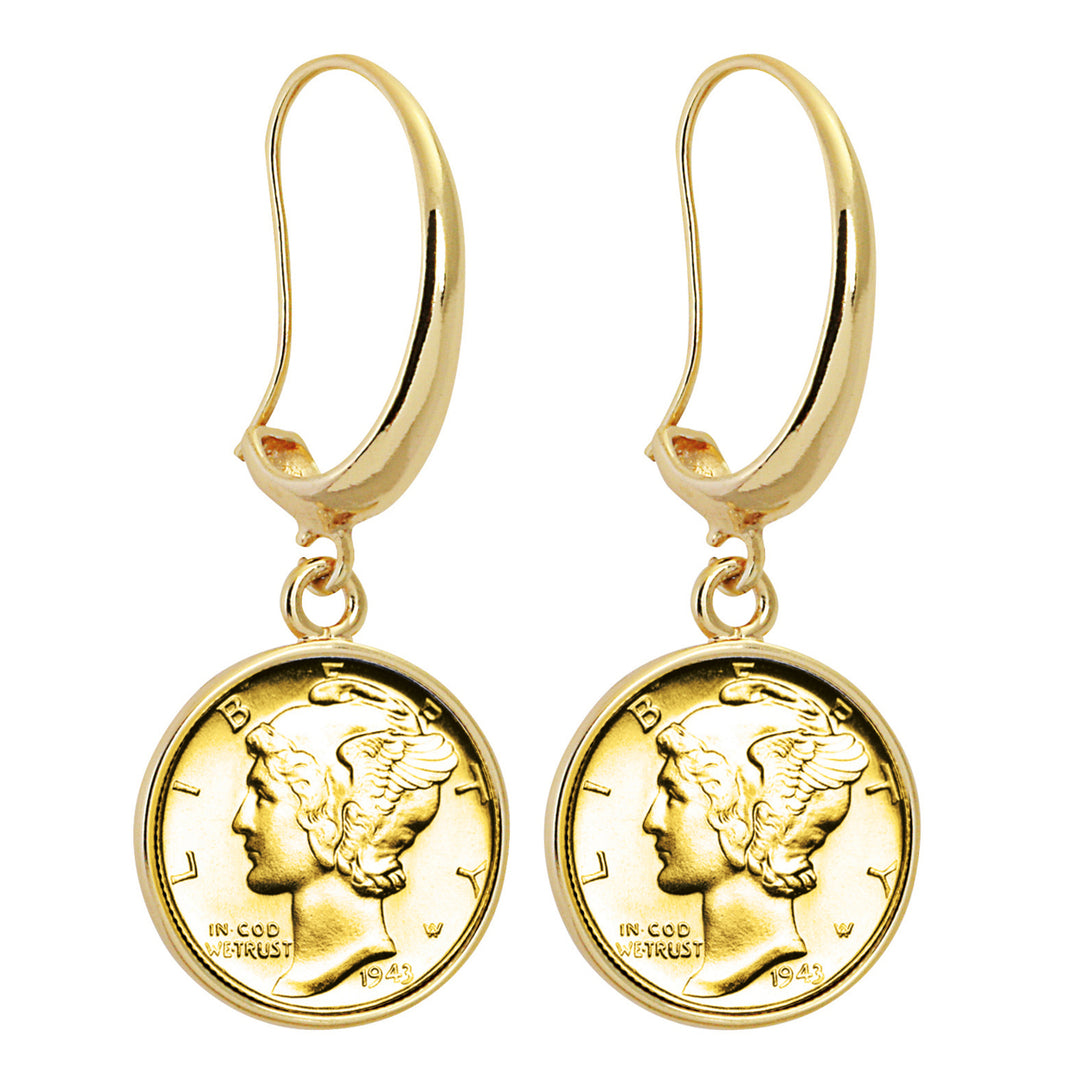 Gold-Layered Silver Mercury Dime Goldtone Earrings Image 1