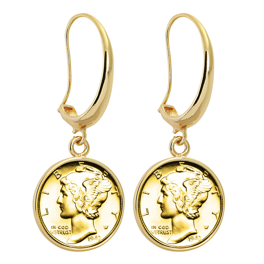 Gold-Layered Silver Mercury Dime Goldtone Earrings Image 1