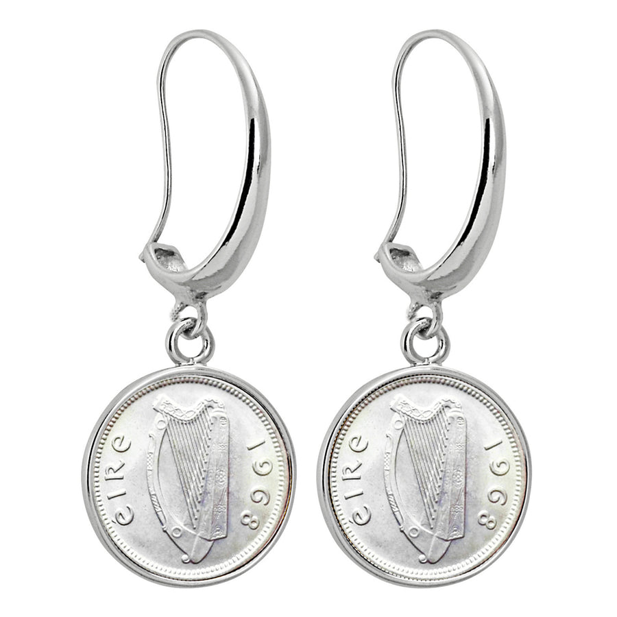 3 Pence Silvertone Earrings Image 1