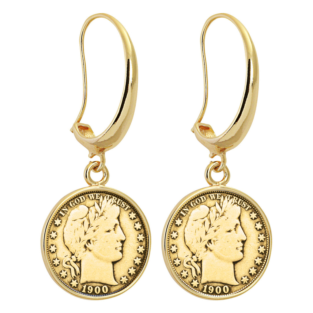 Gold-Layered Silver Barber Dime Goldtone Earrings Image 1