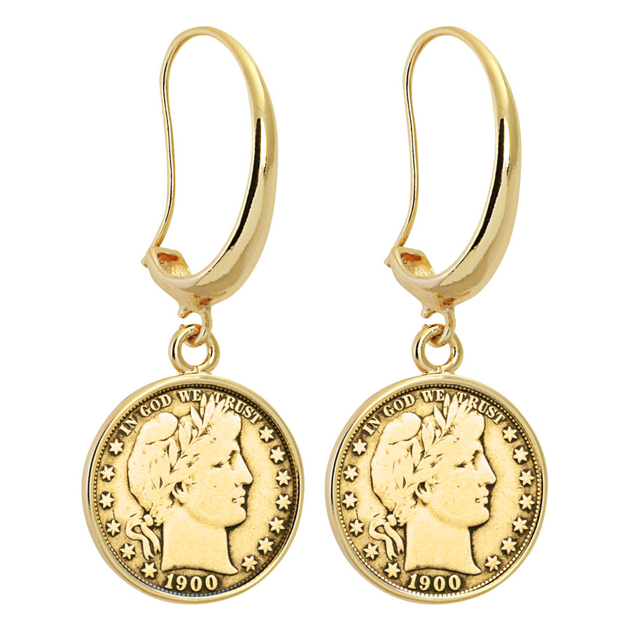 Gold-Layered Silver Barber Dime Goldtone Earrings Image 1