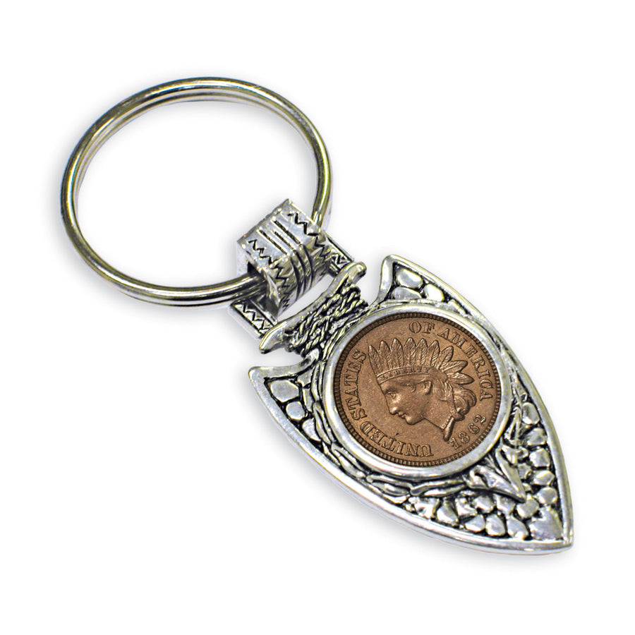 Civil War Indian Head Penny Coin Arrowhead Keyring Image 1