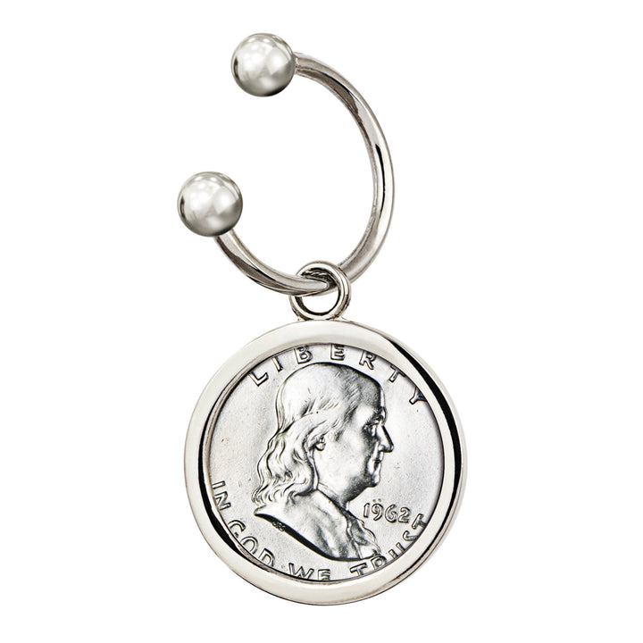 Silver Franklin Half Dollar Silvertone Keychain Image 1