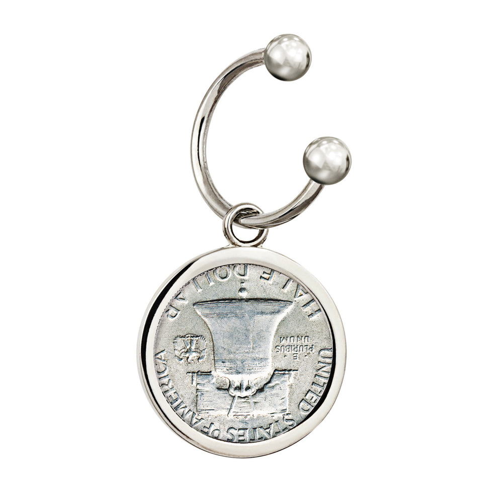 Silver Franklin Half Dollar Silvertone Keychain Image 2