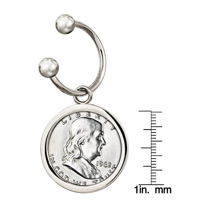 Silver Franklin Half Dollar Silvertone Keychain Image 3