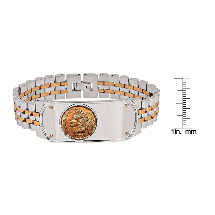 Mens Two-Tone Stainless Steel Bracelet with Indian Head Penny Coin Image 3