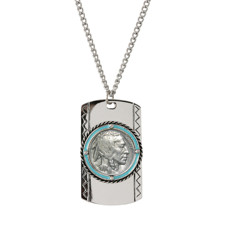 Buffalo Nickel Enamel Dog Tag Necklace Image 1