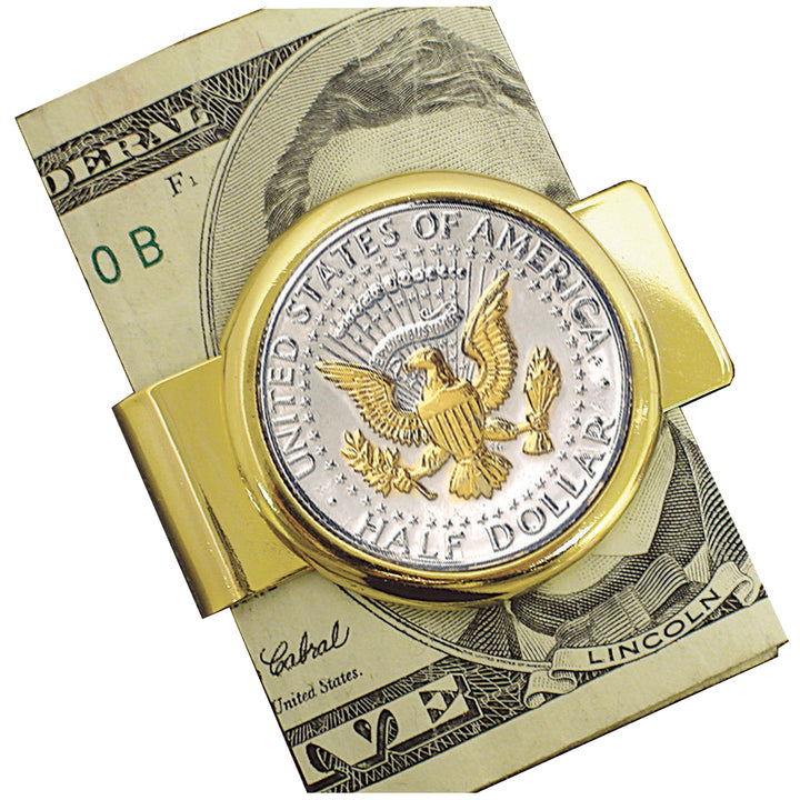 Selectively Gold-Layered Presidential Seal JFK Half Dollar Goldtone Coin Money Clip Image 1