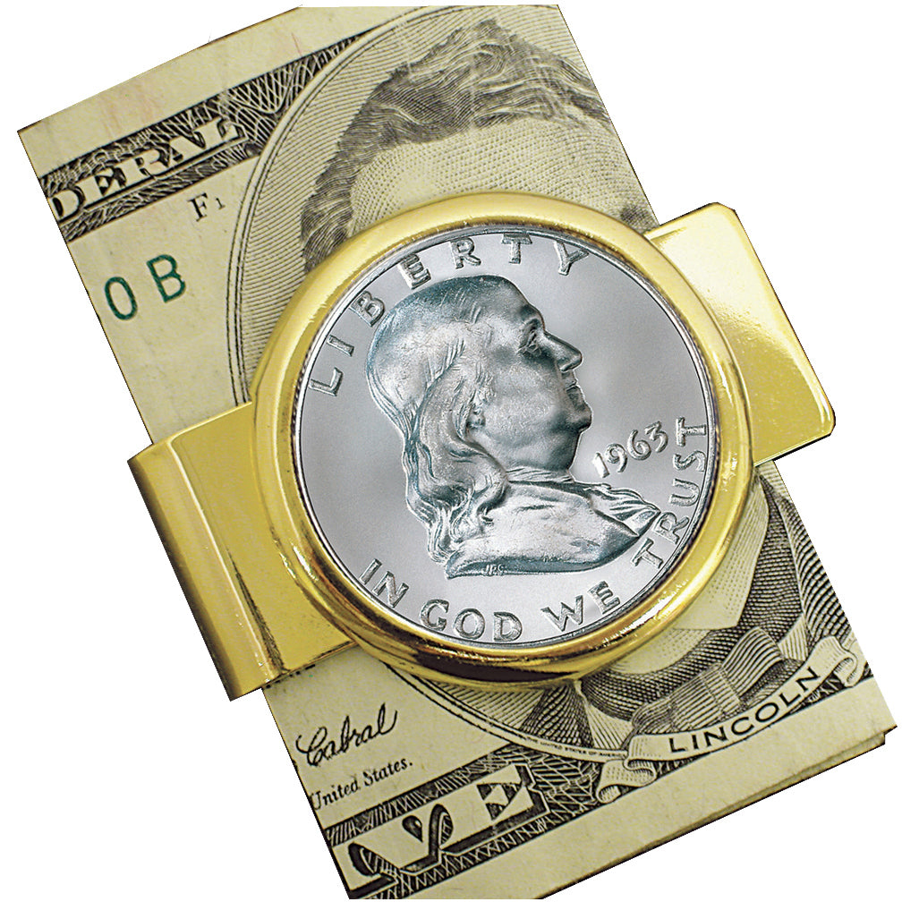 Franklin Silver Half Dollar Goldtone Coin Money Clip Image 1