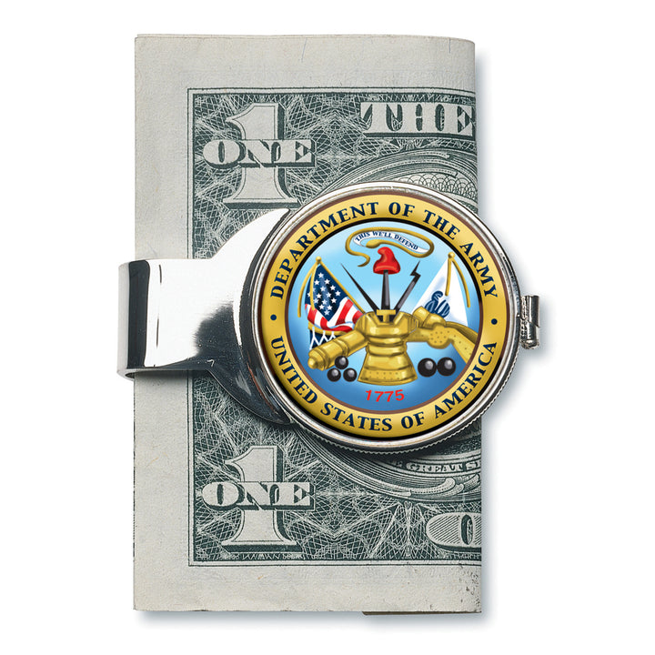 Silver-Toned Coin Money Clip W/Colorized Army JFK Half Dollar Image 1