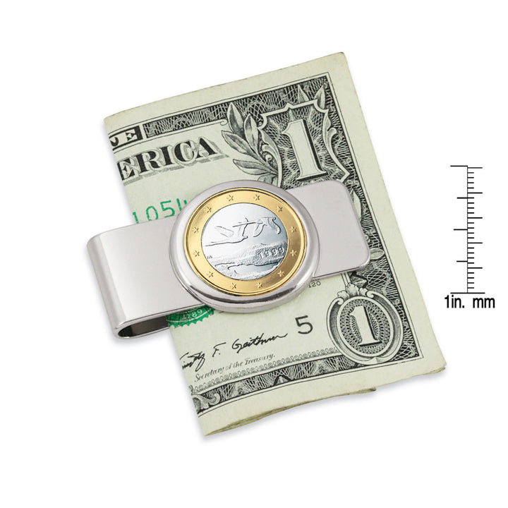 Finland Swan One Euro Coin Silvertone Coin Money Clip Image 3