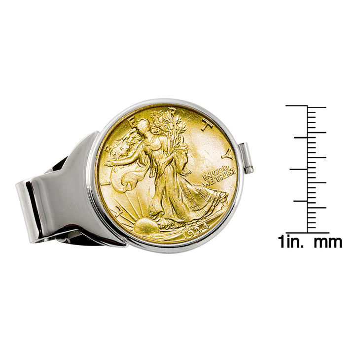 Gold-Layered Silver Walking Liberty Half Dollar Silvertone Coin Money Clip Image 3