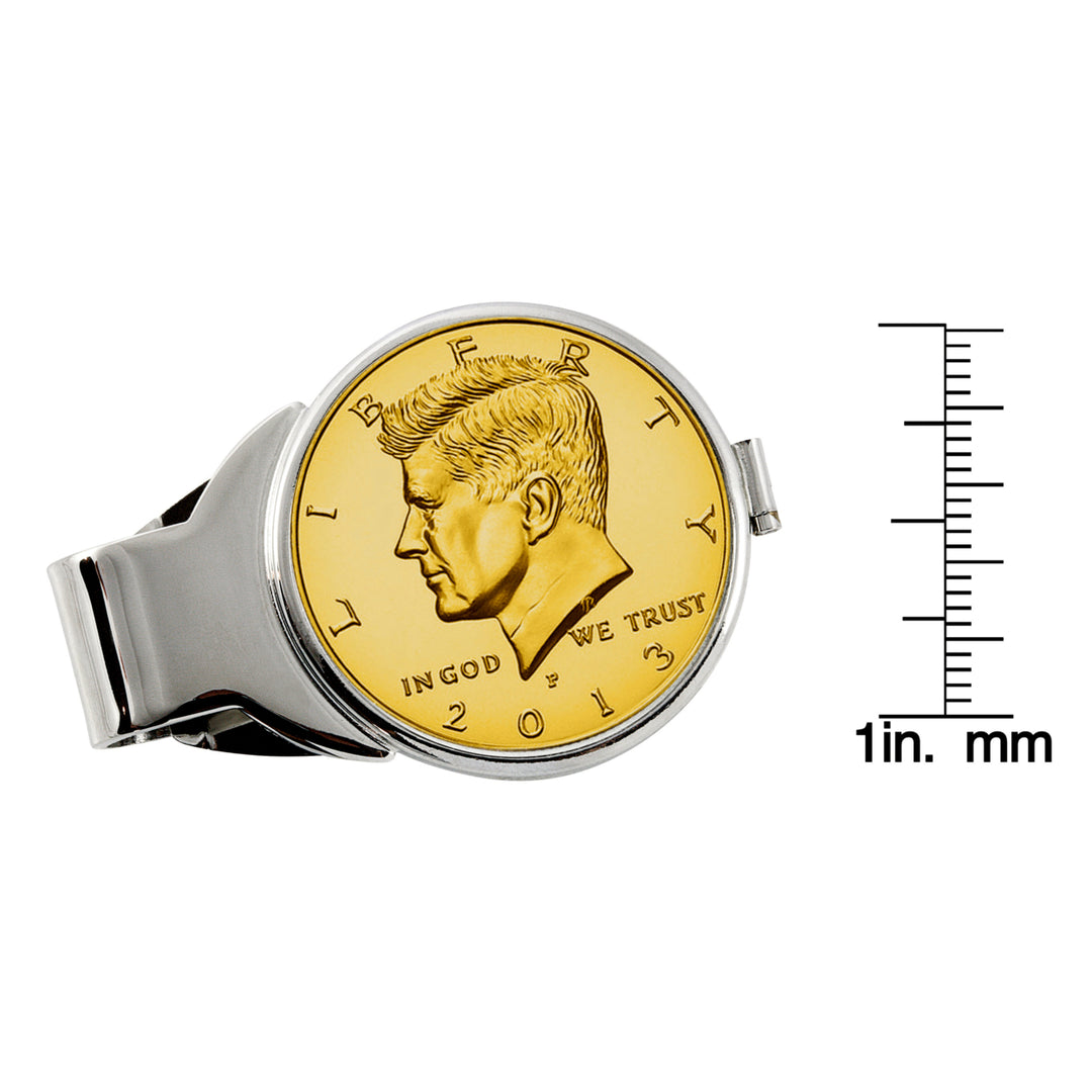 Gold-Layered JFK Half Dollar Silvertone Coin Money Clip Image 3