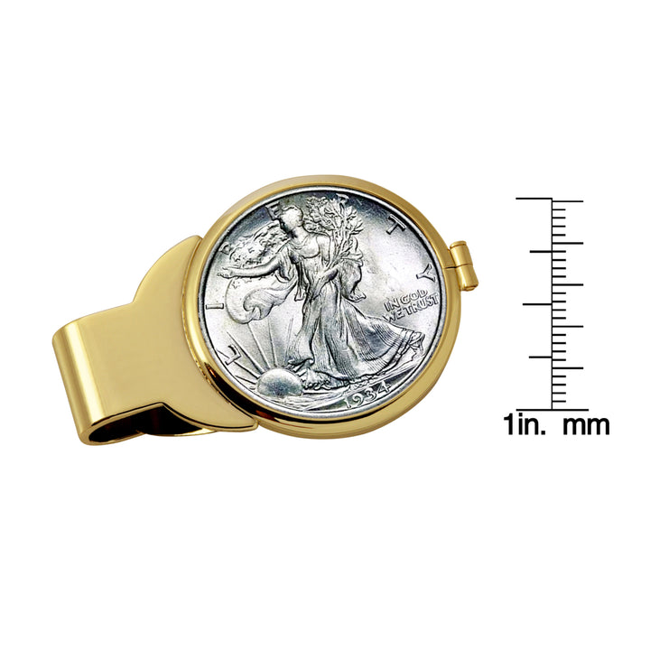 Silver Walking Liberty Half Dollar Goldtone Coin Money Clip Image 3