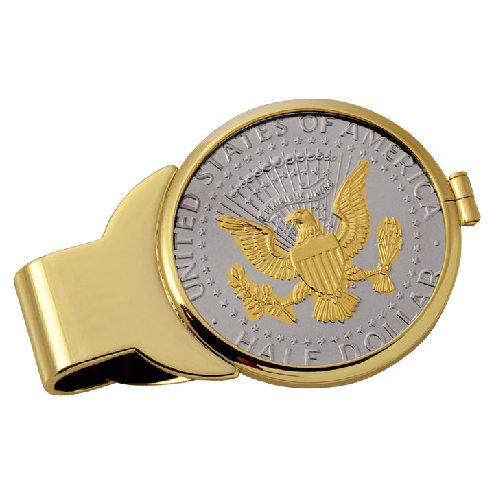 Selectively Gold-Layered Presidential Seal Half Dollar Goldtone Coin Money Clip Image 1