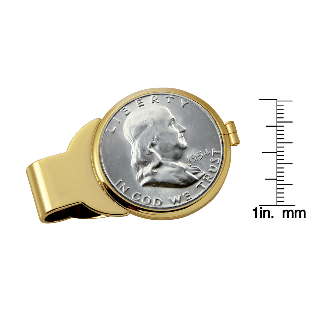 Silver Franklin Half Dollar Goldtone Coin Money Clip Image 3