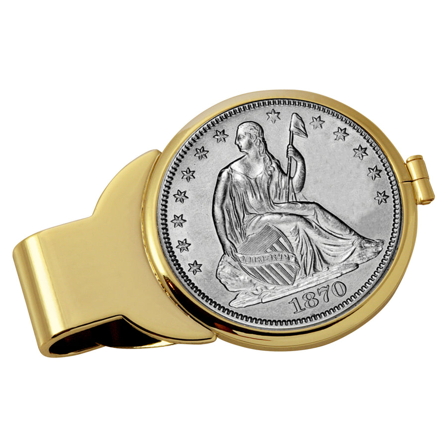 Silver Seated Liberty Half Dollar Goldtone Coin Money Clip Image 1