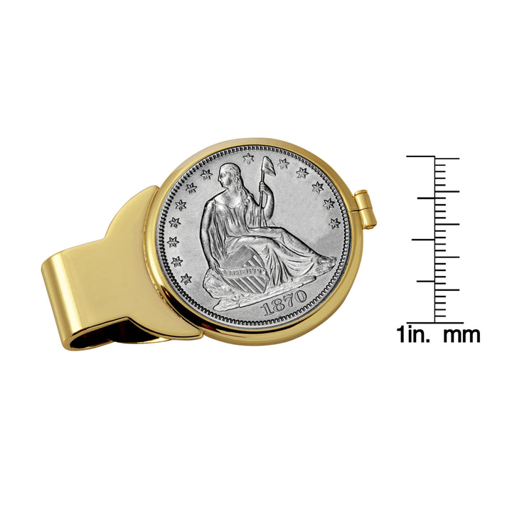 Silver Seated Liberty Half Dollar Goldtone Coin Money Clip Image 3