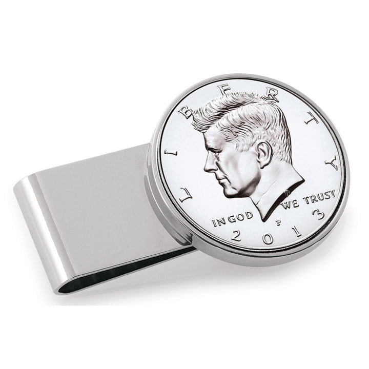 JFK Half Dollar Stainless Steel Silvertone Coin Money Clip Image 1