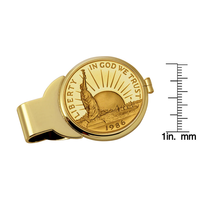 Gold-Layered Statue of Liberty Commemorative Half Dollar Goldtone Coin Money Clip Image 3