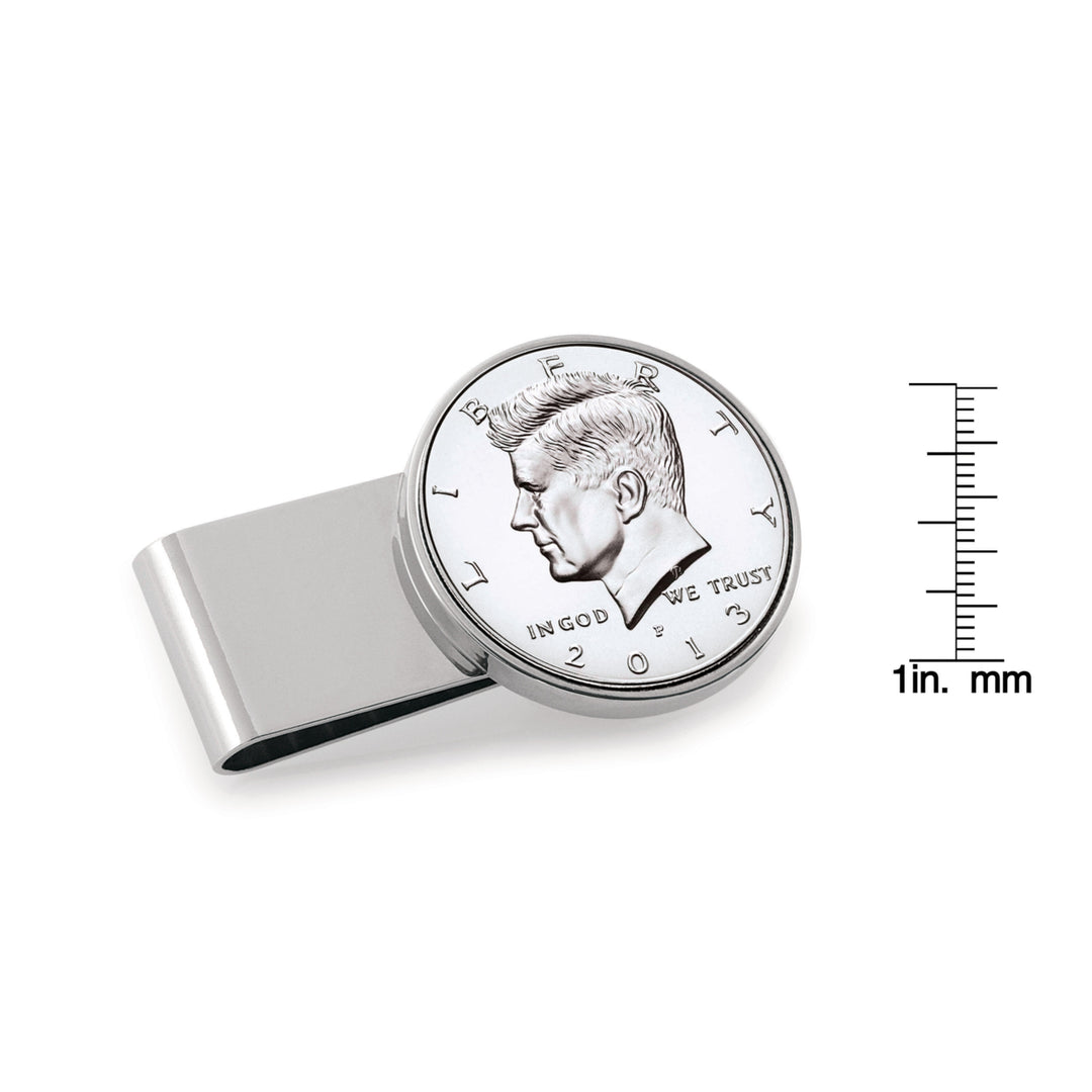 JFK Half Dollar Stainless Steel Silvertone Coin Money Clip Image 2