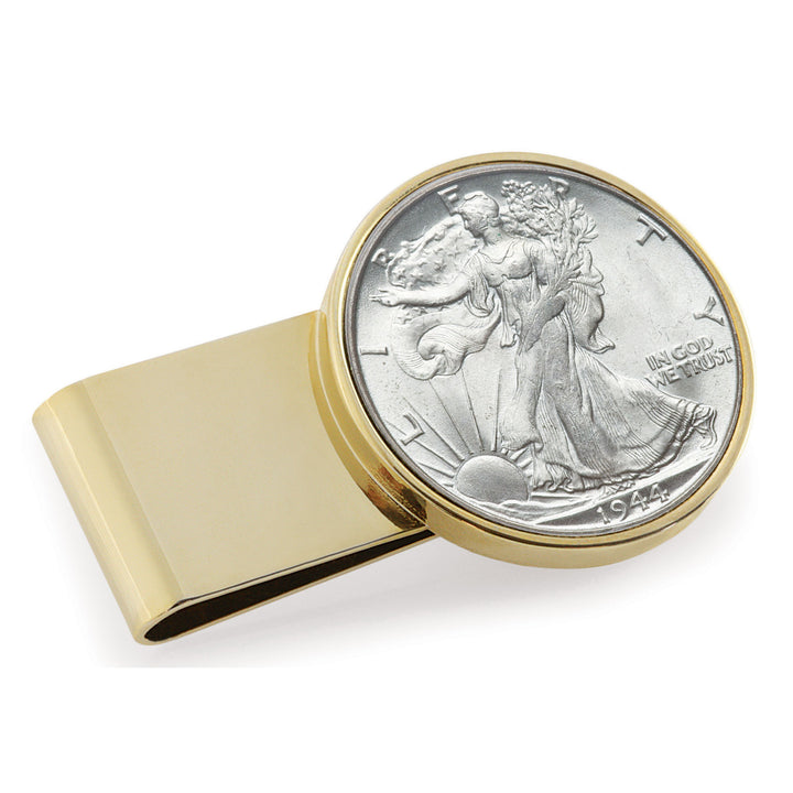 Silver Walking Liberty Half Dollar Stainless Steel Goldtone Coin Money Clip Image 1